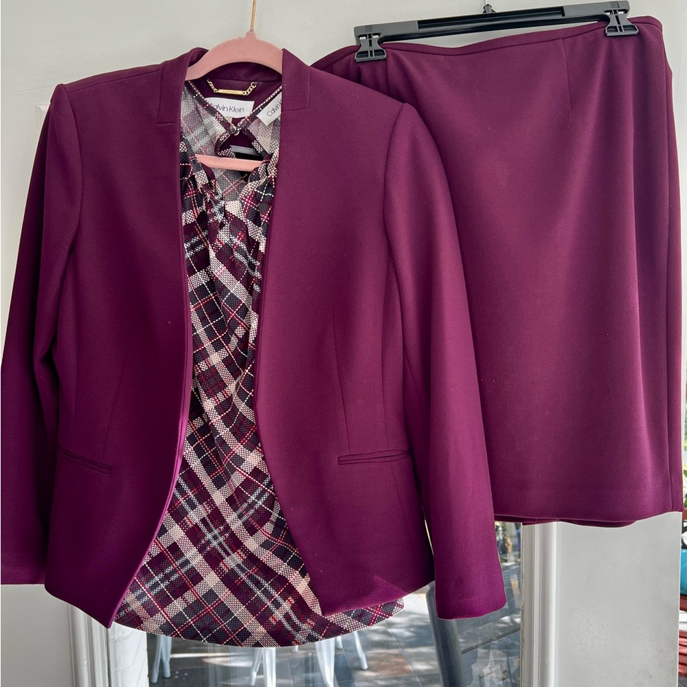 Calvin Klein Purple Blazer and Skirt Set